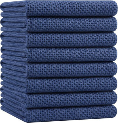 Homaxy Kitchen Dish Towels - Ultra Soft 100% Cotton Waffle Weave, Quick Drying, 20x28 Inches, Navy Blue, 8-Pack