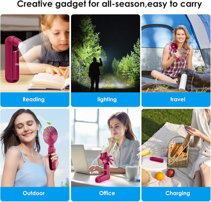 Skiennix 4-in-1 Portable Mini Handheld Fan - USB Rechargeable Travel Fan for Summer Concerts | Red