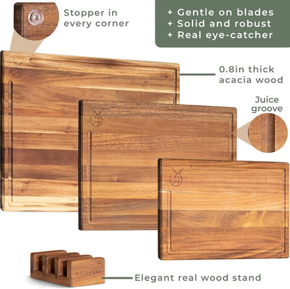 WALDWERK Cutting Board Set - Solid Acacia Wood Kitchen Boards | 15.75 x 12 in, 0.8 in Thick