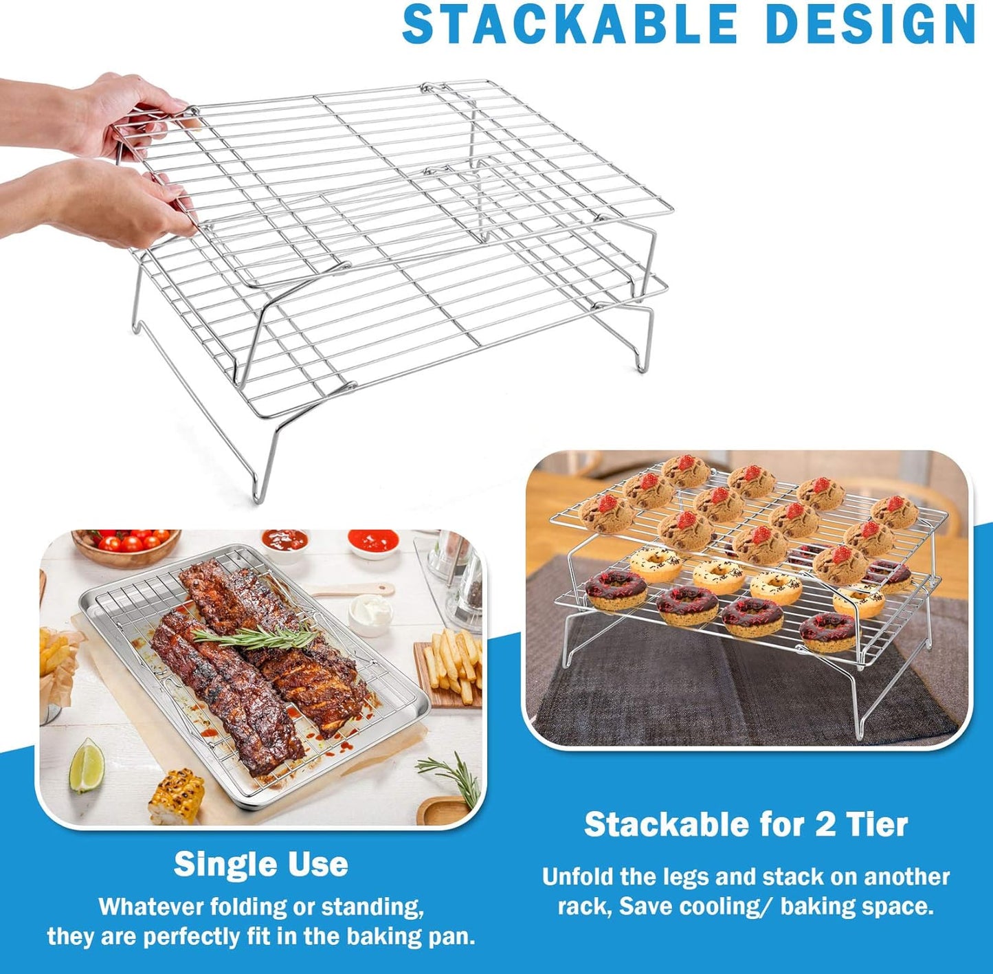 P&P CHEF 16-Inch Stainless Steel Baking Sheet Set - Includes 2 Pans & 2 Cooling Racks, Oven & Dishwasher Safe