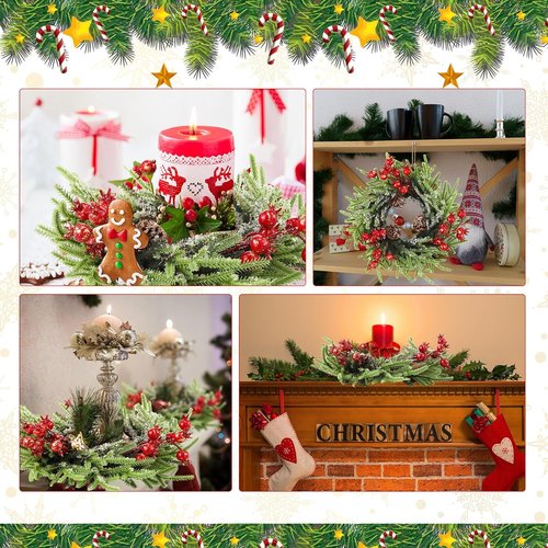 8 Pcs Christmas Candle Rings - 10 Inch Rustic Artificial Berries & Pine Cone Wreaths for Table Centerpieces