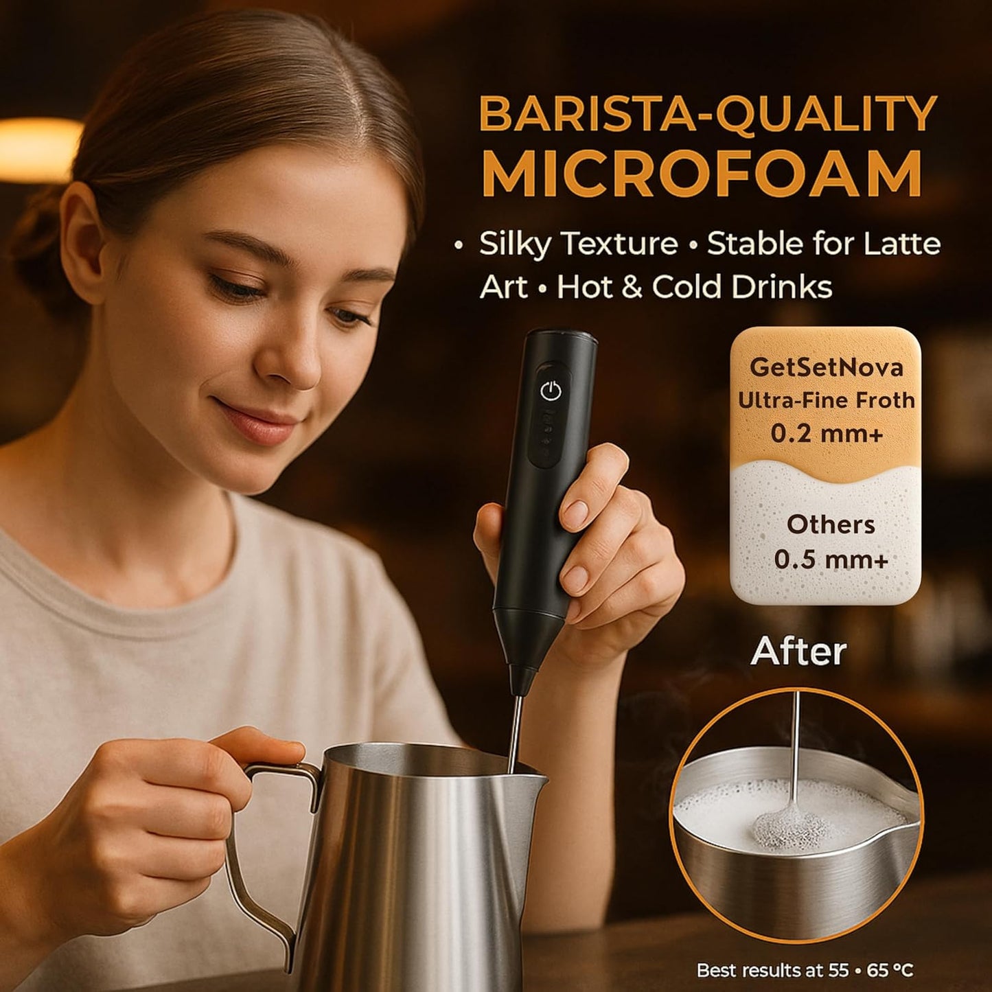 Nova Rechargeable Milk Frother - Dual Spring Technology for Perfect Foam | 1 Year Warranty
