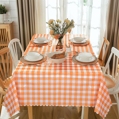Orange Gingham Tablecloths by [Brand Name] - 3 Pack Disposable Waterproof Checkered Covers | 54 x 108 Inch for Parties