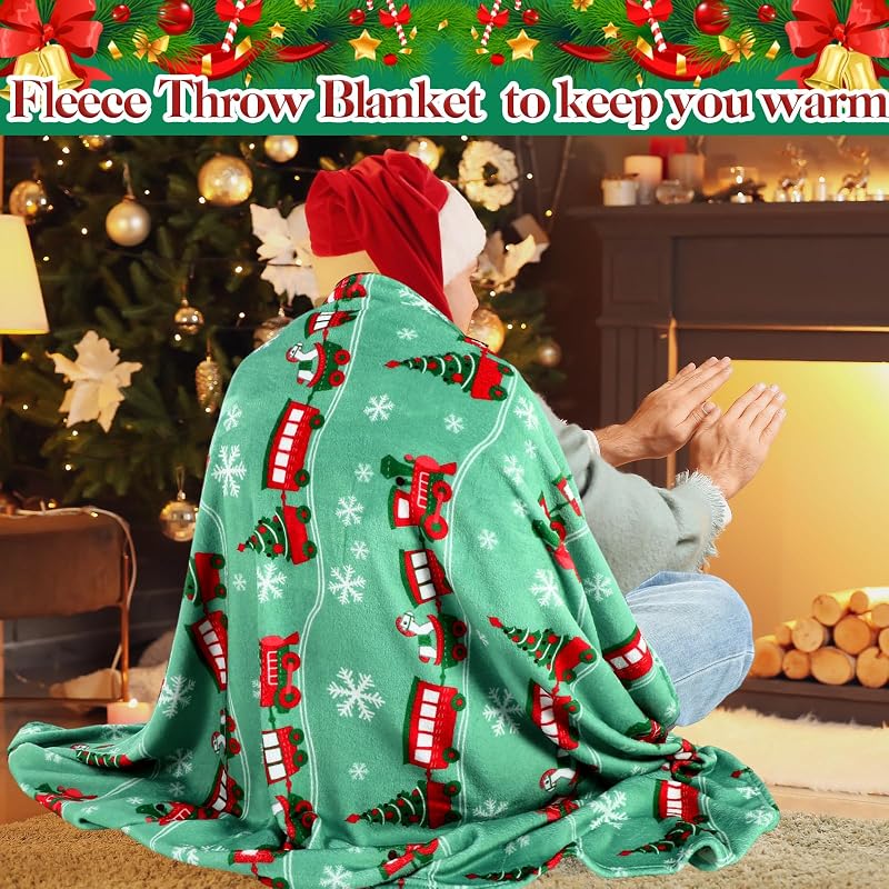 4 Pack Christmas Fleece Throw Blankets 50 x 60 in with Santa Snowman Pattern (Variation: 50 x 60")