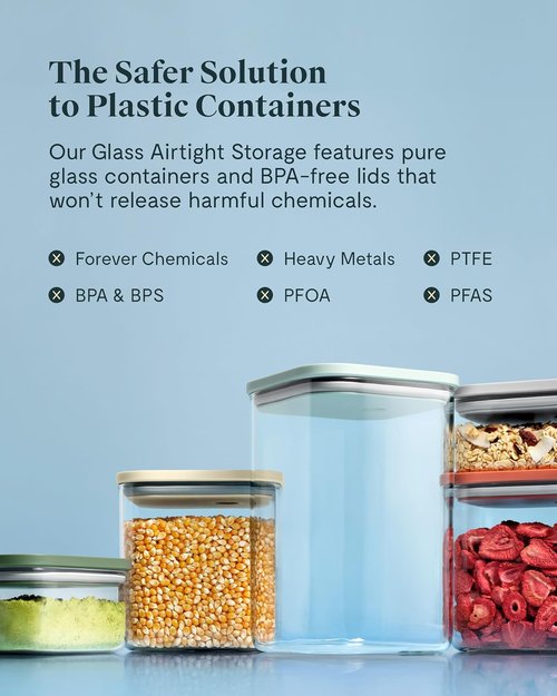 Caraway 13-Piece Glass Food Storage Containers - Non-Toxic, BPA-Free, Stackable & Airtight - Gray