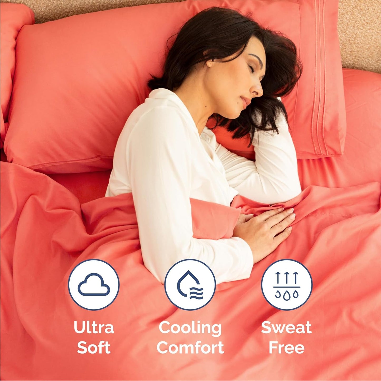 Queen Size 4 Piece Sheet Set - Ultra-Soft Cooling Bed Sheets | Hotel Luxury Bedding in Coral