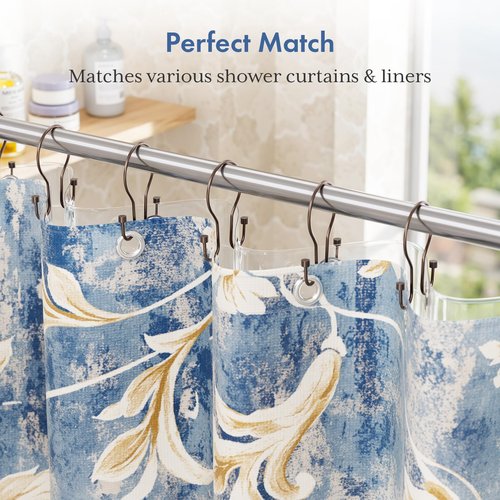 Bathway Shower Curtain Hooks Bronze Shower Curtain Rings with Cylindrical Design, 12Pcs Metal Shower Curtain Hooks Rust Proof, Smooth Glide Double Shower Hooks Rings for Shower Curtain