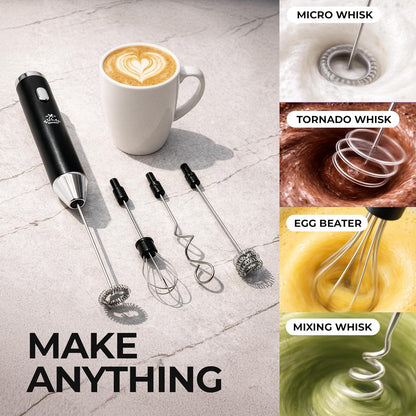 Zulay Kitchen Rechargeable Milk Frother - Handheld Electric Drink Mixer with 3 Whisk Attachments | USB-C Charging, Lasts 6 Months
