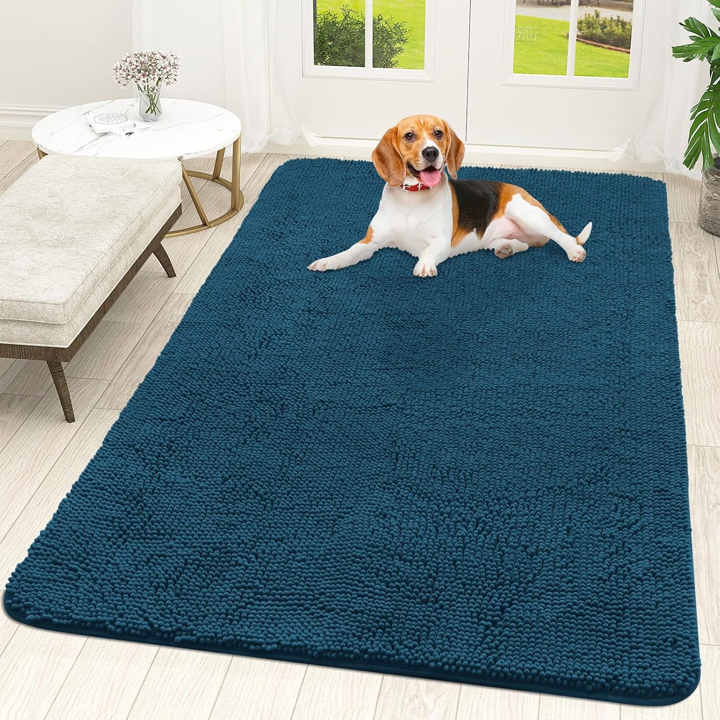 OLANLY Dog Door Mat - Absorbent Non-Slip Washable Doormat for Muddy Paws | 59x35 Atlantic Blue