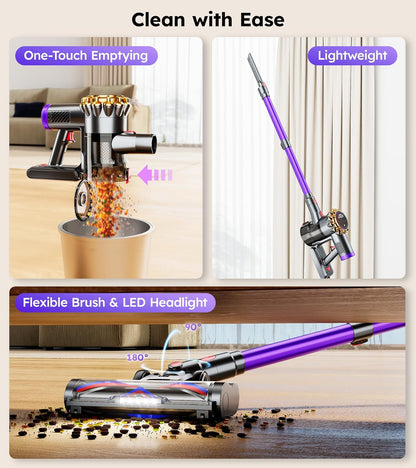 Skiennix Cordless Vacuum Cleaner - 550W 45KPA Power | 60-Minute Runtime, LED Display, Lightweight Design for Pet Hair & Hard Floors