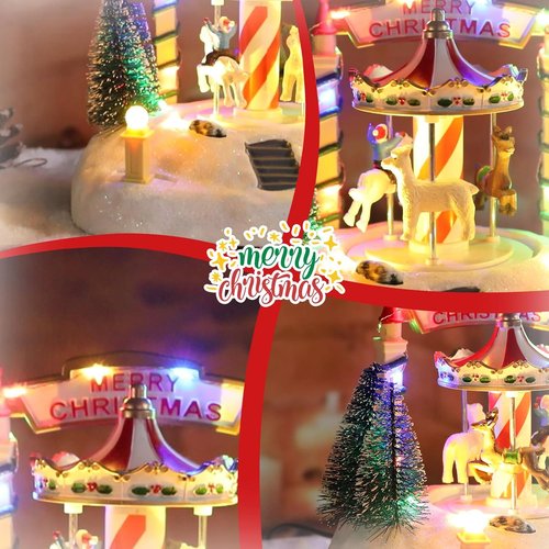 Bdor Christmas Carousel Decoration - Lighted Musical Merry-Go-Round with Reindeer & Trees - 7.5"x5.5"x6" Holiday Centerpiece