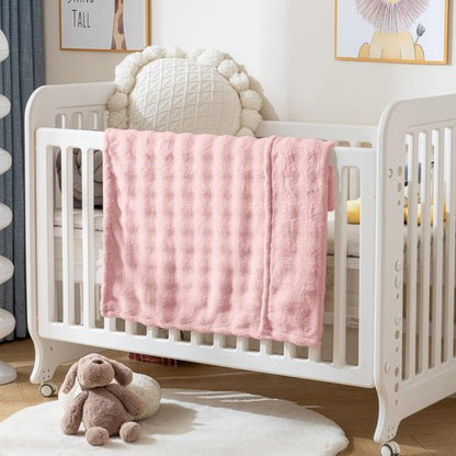 Yagle Mate Fleece Baby Blanket for Girls 3D Bubble Design, Warm Cozy and Fluffy Infant Newborn Toddler Small Receiving Blankets for Crib Stroller, 30x40 Inches, Pink