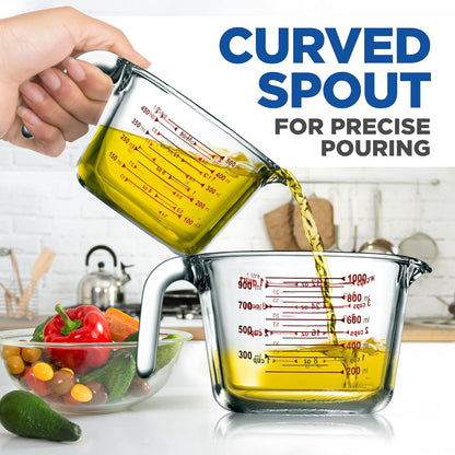 NutriChef Measuring Cups Set - BPA-Free Borosilicate Glass with Handle | Precise Measurement in 250ml, 500ml & 1000ml