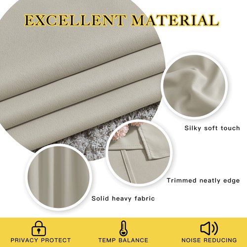 NICETOWN Bedroom Blackout Curtains 63 inches Long - Window Treatment Thermal Insulated Solid Grommet Room Darkening Voice Reducing Drapes for Living Room (Natural, Set of 2, W37 x L63)
