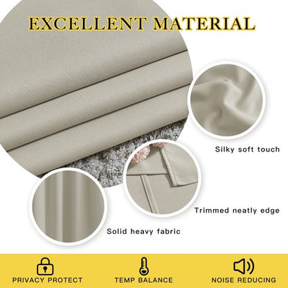 NICETOWN Bedroom Blackout Curtains 63 inches Long - Window Treatment Thermal Insulated Solid Grommet Room Darkening Voice Reducing Drapes for Living Room (Natural, Set of 2, W37 x L63)