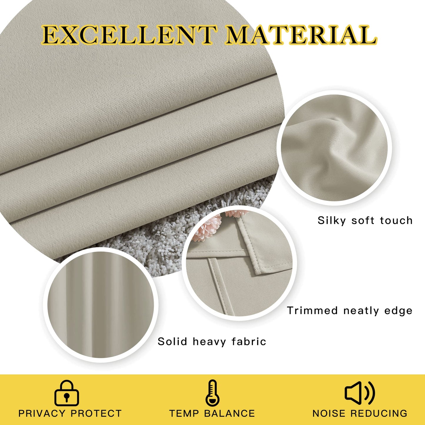 NICETOWN Blackout Bedroom Curtains 50 inches Long - Window Treatment Thermal Insulated Solid Grommet Room Darkening Privacy Sound Reducing for Kitchen, Natural, Set of 2, W34 x L50