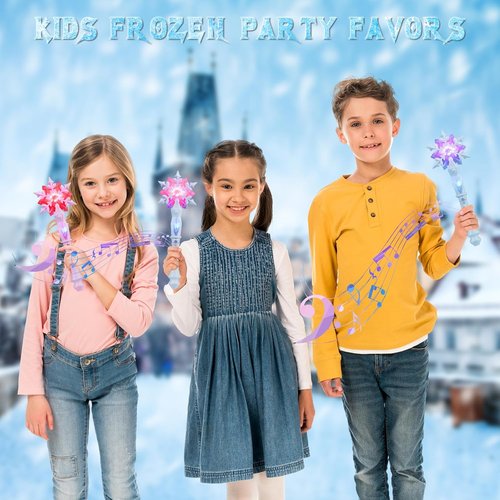 EnrichFun Light Up Frozen Snowflake Wand - Motion Sensitive Magic Princess Toy for Kids | 4 Pack (2 Blue & 2 Pink)