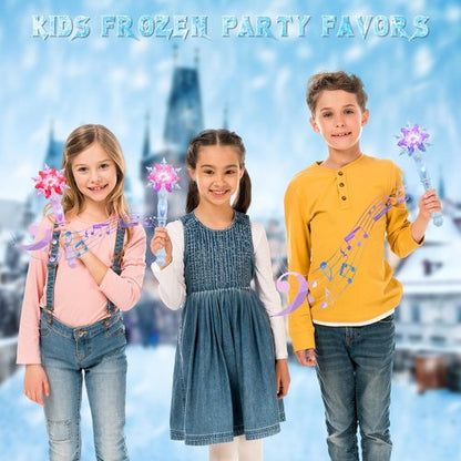 EnrichFun Light Up Frozen Snowflake Wand - Motion Sensitive Magic Princess Toy for Kids | 4 Pack (2 Blue & 2 Pink)