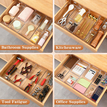 Skiennix 26 PCS Clear Drawer Organizer Bins - Versatile Plastic Storage Trays with Non-Slip Pads for Makeup, Jewelry, and Office Supplies