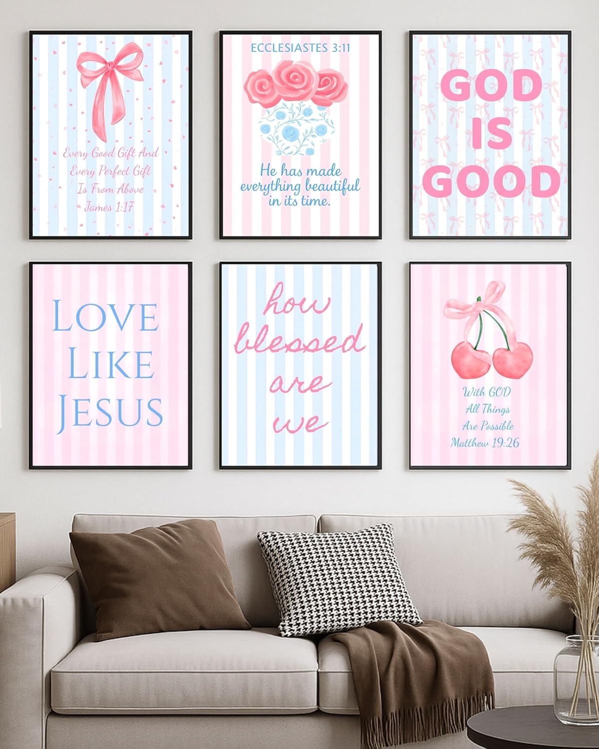 Coquette Wall Art Decor - Inspirational Christian Bow Posters for Teens | Set of 6, 8x10 Inch (Unframed)