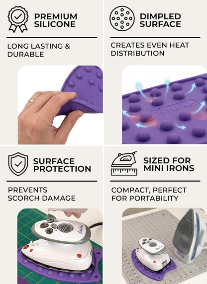 Quilted Bear Mini Iron Rest - Silicone Heat Resistant Mat for Crafting & Sewing - Durable Purple Surface