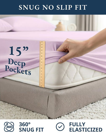 LANE LINEN 100% Organi Cotton Eco Friendly Bed Sheets Full Size, Fully Elasticized Naturally Cooling Soft & Comfy, Machine Washable Temperature Regulating Full Sheet Deep Pocket Bedding- Orchid Petal