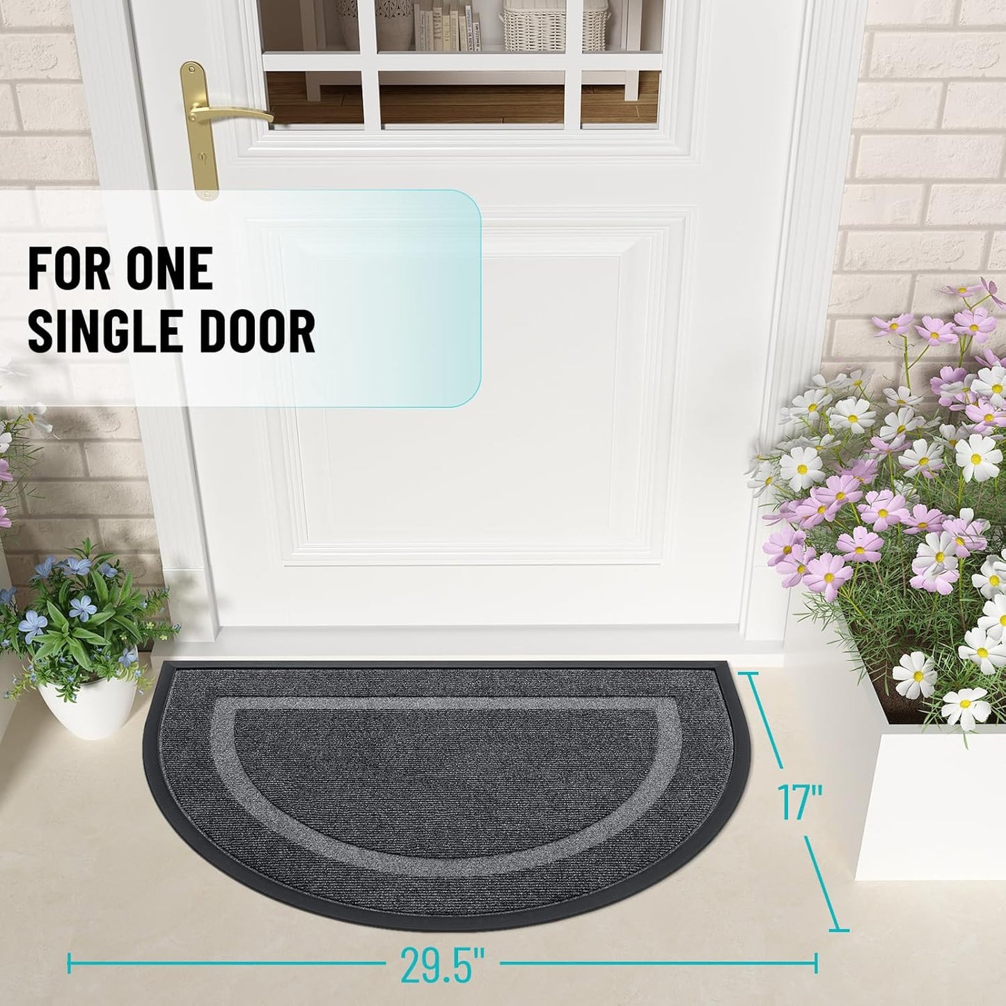 OLANLY Half Circle Door Mat - Waterproof All-Season Doormat for Indoor/Outdoor Use | 29.5x17, Grey