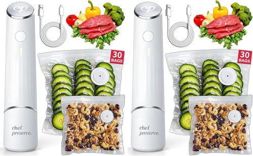 Chef Preserve Compact Vacuum Sealer - Powerful Handheld Food Sealer with 30 Reusable Bags | Portable Meal Saver