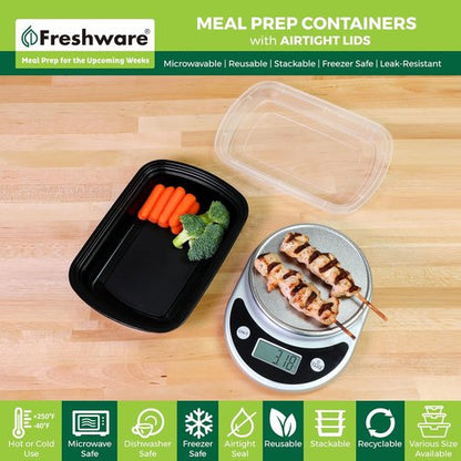 Freshware Meal Prep Containers - 50 Pack, 1 Compartment, BPA Free, Stackable & Microwave Safe (32 oz)