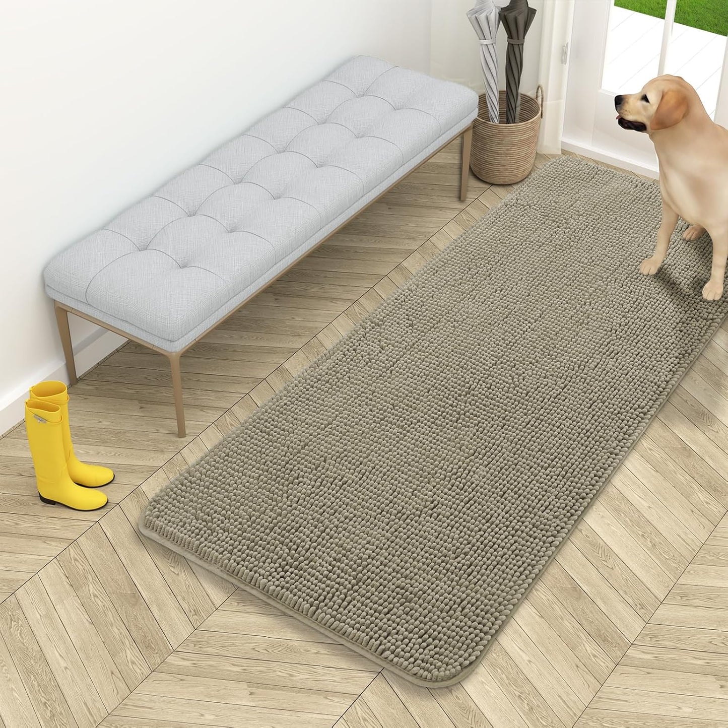 OLANLY Dog Door Mat - Absorbent Non-Slip Washable Doormat for Muddy Paws | 54x24, Warm Taupe
