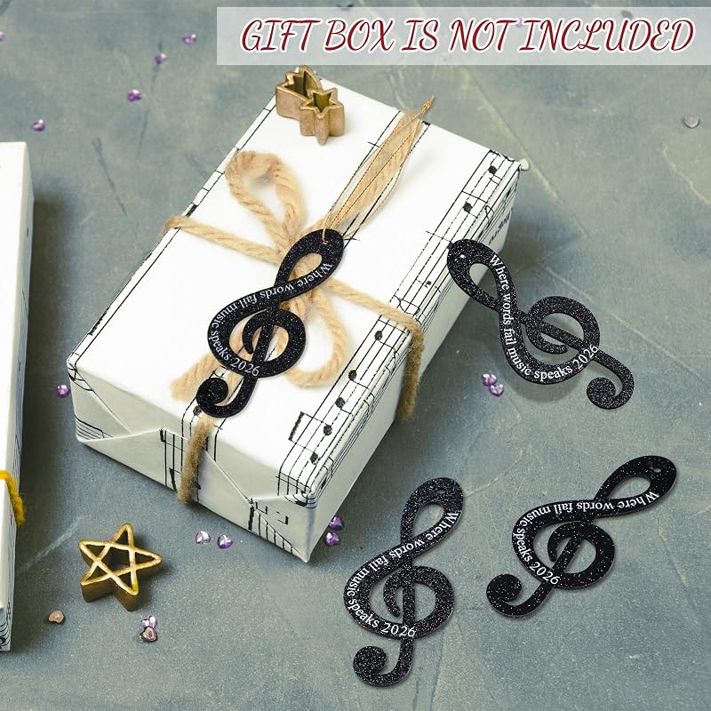 24 Pcs Treble Clef Christmas Ornaments – Black Glitter Acrylic, Includes Variation Black+24