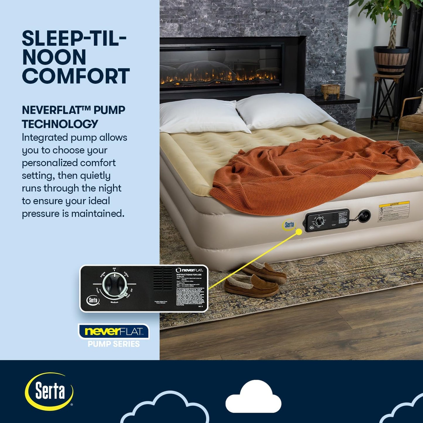 Serta Raised Air Mattress - Luxury Inflatable Design with Never Flat Pump | Heavy Duty Self-Inflating Comfort