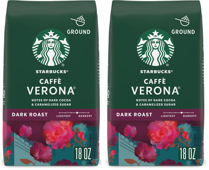 Starbucks Ground Coffee,Dark Roast Hot or Iced Coffee,Caffè Verona,18 oz,(Pack of 2)