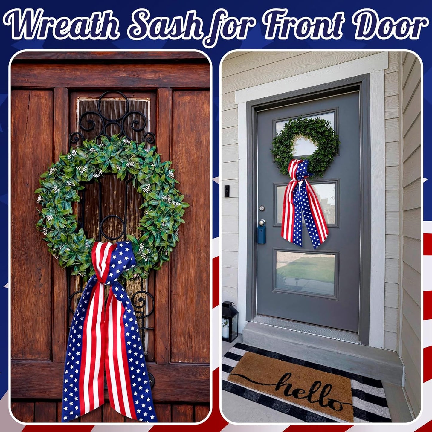 VitalCozy Wreath Sash Set - 2 Pcs Decorative Ribbon for Indoor/Outdoor Use | 4.5" W x 56" L (Red & Blue)