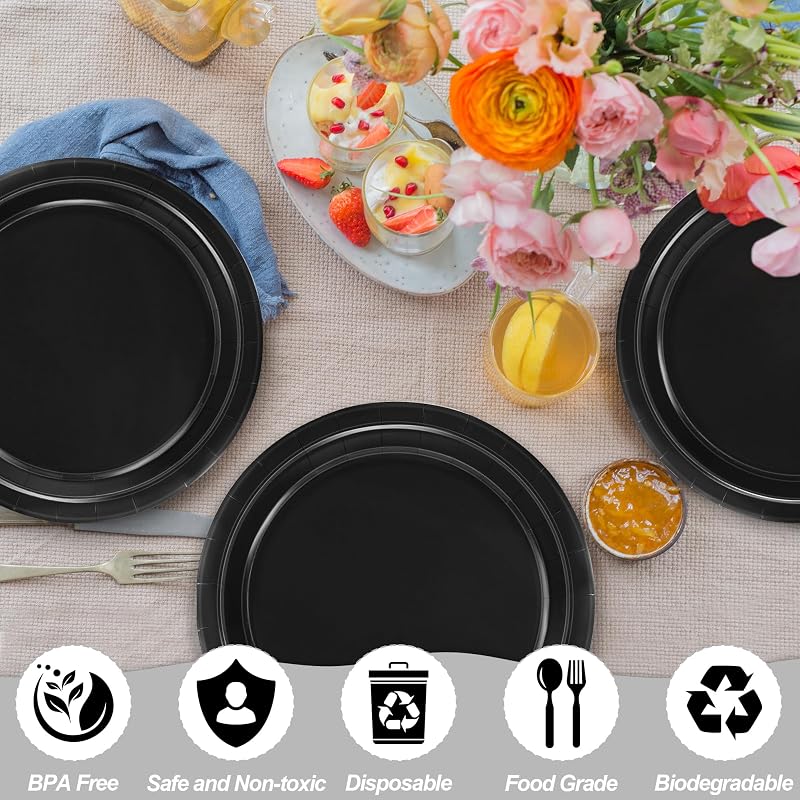 Variation of THIS listing: 50 Pcs 9 Inch Black Disposable Paper Plates - 300gsm with Film
