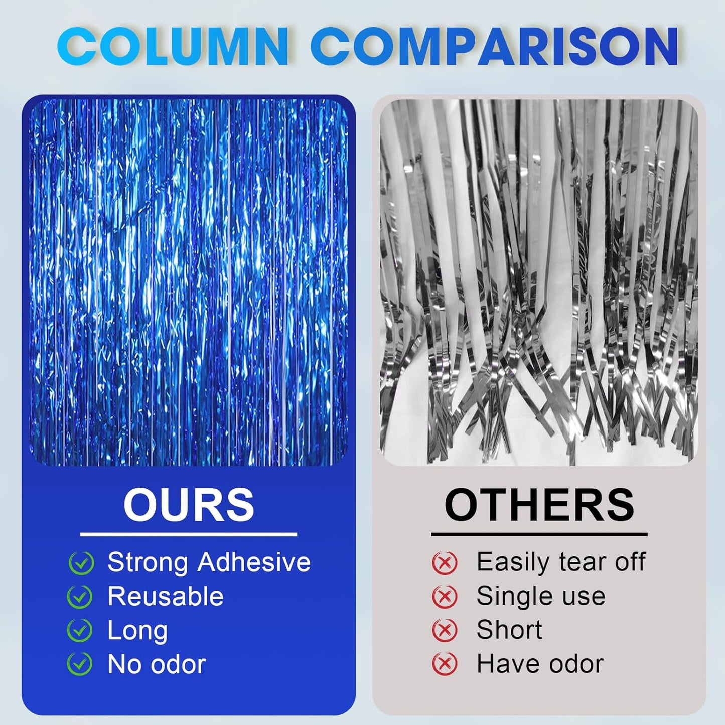 Voircoloria Blue Foil Fringe Backdrop Curtains - 3 Pack Tinsel Streamers for Parties & Events | 3.3x8.2 Feet