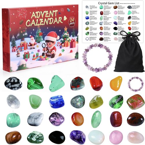 BABORUI Crystal Advent Calendar 2025 - Gemstone Countdown Box with 24 Unique Rocks | Perfect Holiday Gift for Kids and Families