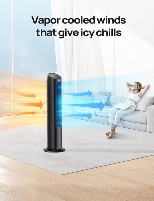 DREO 40" Tower Fan - Evaporative Air Cooler with Remote Control, 80° Oscillation & 4 Speed Settings - Black