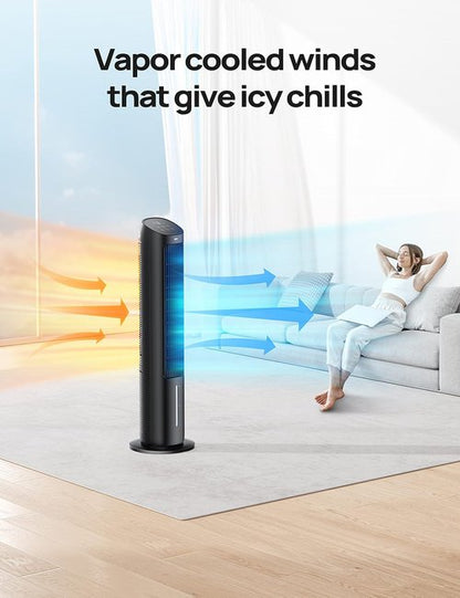 DREO 40" Tower Fan - Evaporative Air Cooler with Remote Control, 80° Oscillation & 4 Speed Settings - Black