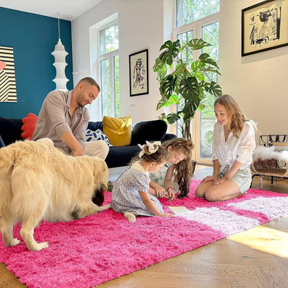 OLANLY Large 5x8 Machine Washable Area Rug - Soft Fluffy Shaggy Carpet for Living Room & Bedroom | Hot Pink