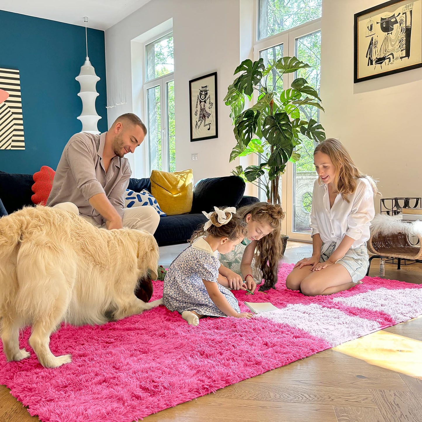 OLANLY 8x10 Machine Washable Large Area Rugs for Living Room, Bedroom, Soft Fluffy Shaggy Bedside Rug, Indoor Floor Carpet for Kids Girls and Boys, Dorms, Nursery, Home Decor Aesthetic, Hot Pink