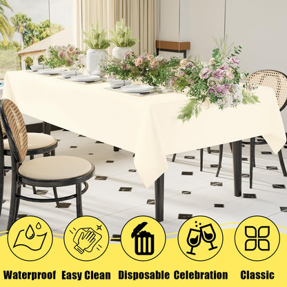 smiry Disposable Table Cloth 10 Pack, 54 x 108 Inch Table Cloths for Parties, Decorative Tablecloths for Rectangle Tables, Waterproof Plastic Table Cover, Leakproof & Sturdy, Beige