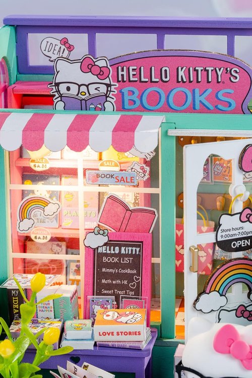 Hands Craft Hello Kitty Miniature Bookstore - Adorable DIY Dollhouse Kit for Creative Adults
