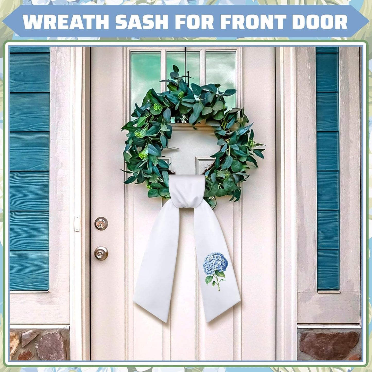 VitalCozy Spring Hydrangea Wreath - Elegant Satin Sash for Monogrammed Decor | Indoor/Outdoor Use