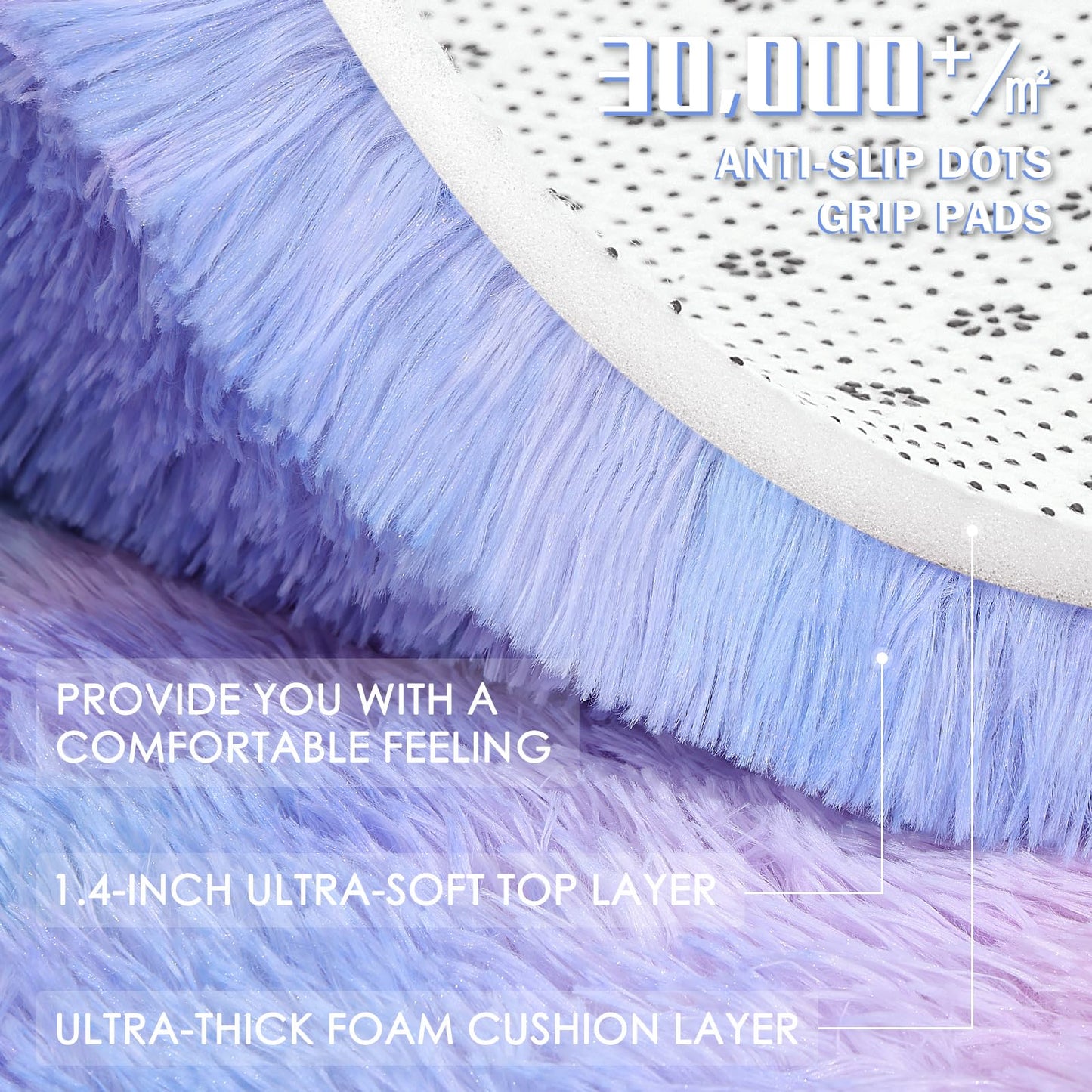 OLANLY Purple Rainbow Round Rugs for Bedroom - Machine Washable, 4x4 Feet Circle Area Rugs for Living Room, Soft and Fluffy Shaggy Carpet for Girls and Boys, Nursery Rooms, Dorms, Home Decor Aesthetic