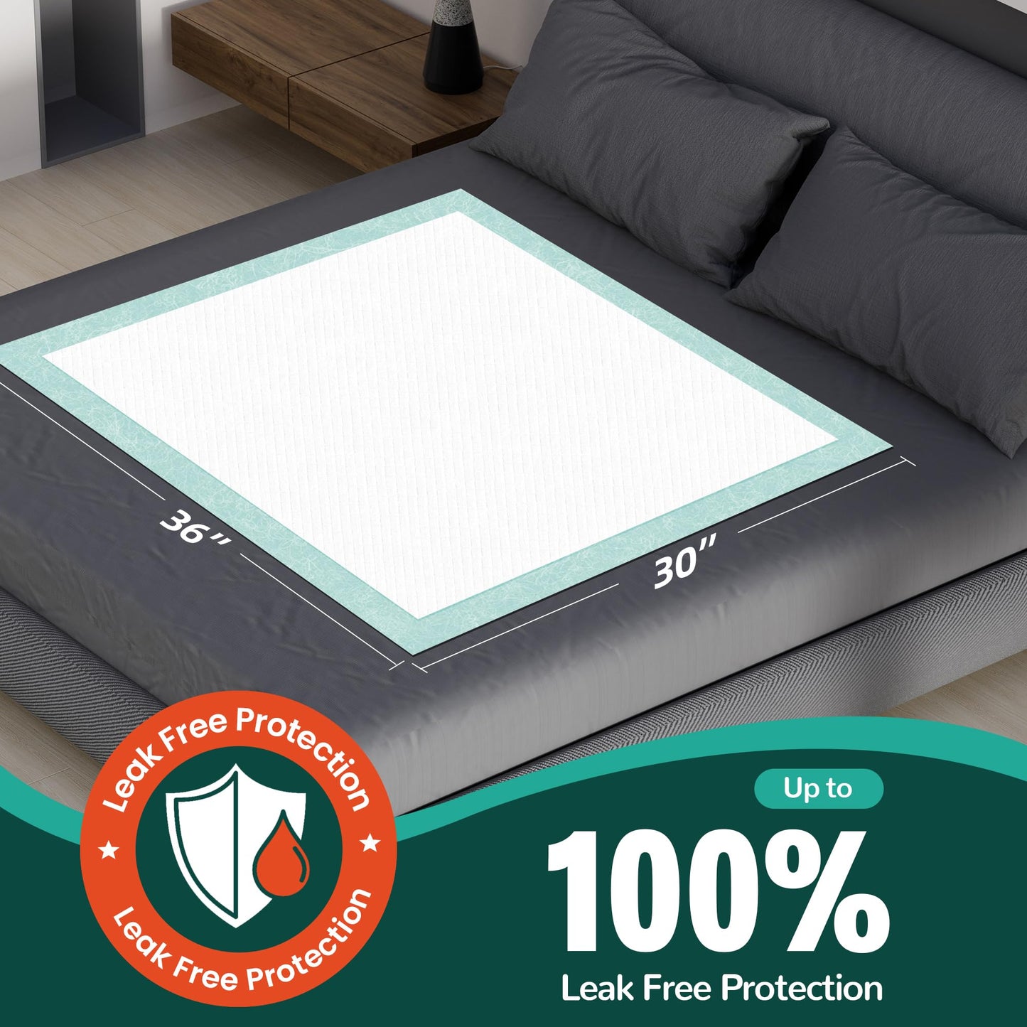 MILDPLUS Bed Pads with Adhesive Strips 30''X36'', 30 Count Chucks Disposable Underpads Extra Large Thicker Incontinence Pads for Unisex Adult, Senior, Kids and Pet (with Adhesive )