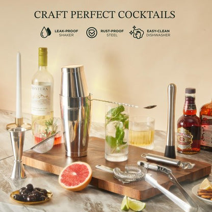 KITESSENSU Boston Shaker Set Mixology Bartender Kit | Premium Cocktail Shaker Kit with Stand Professional Home Bar Tools Accessories: Martini Shaker, Citrus Tools, Fine Mesh Strainers, Muddler, Jigger