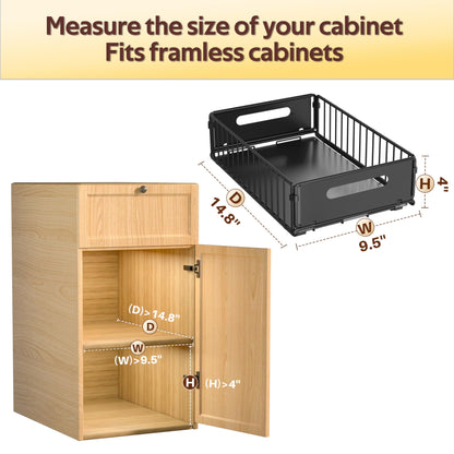 ALANSON 2 Pack Pull Out Cabinet Organizer, Pull out drawers for cabinets with EVA Adhesive Tape, Heavy Duty Sliding Kitchen Organizers and Storage, Suitable for Pantry, Bathroom, Bedroom