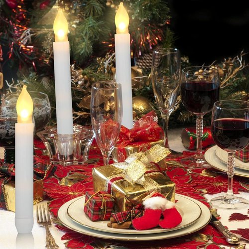 Macarrie Flameless LED Taper Candles - 60 Pcs Battery Operated with Warm Flickering Light | White