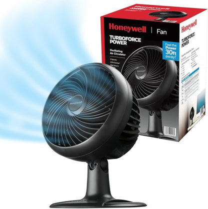 Honeywell Turbo Force Oscillating Table Fan - 3-Speed Air Circulator for Bedroom, Black, HT-906